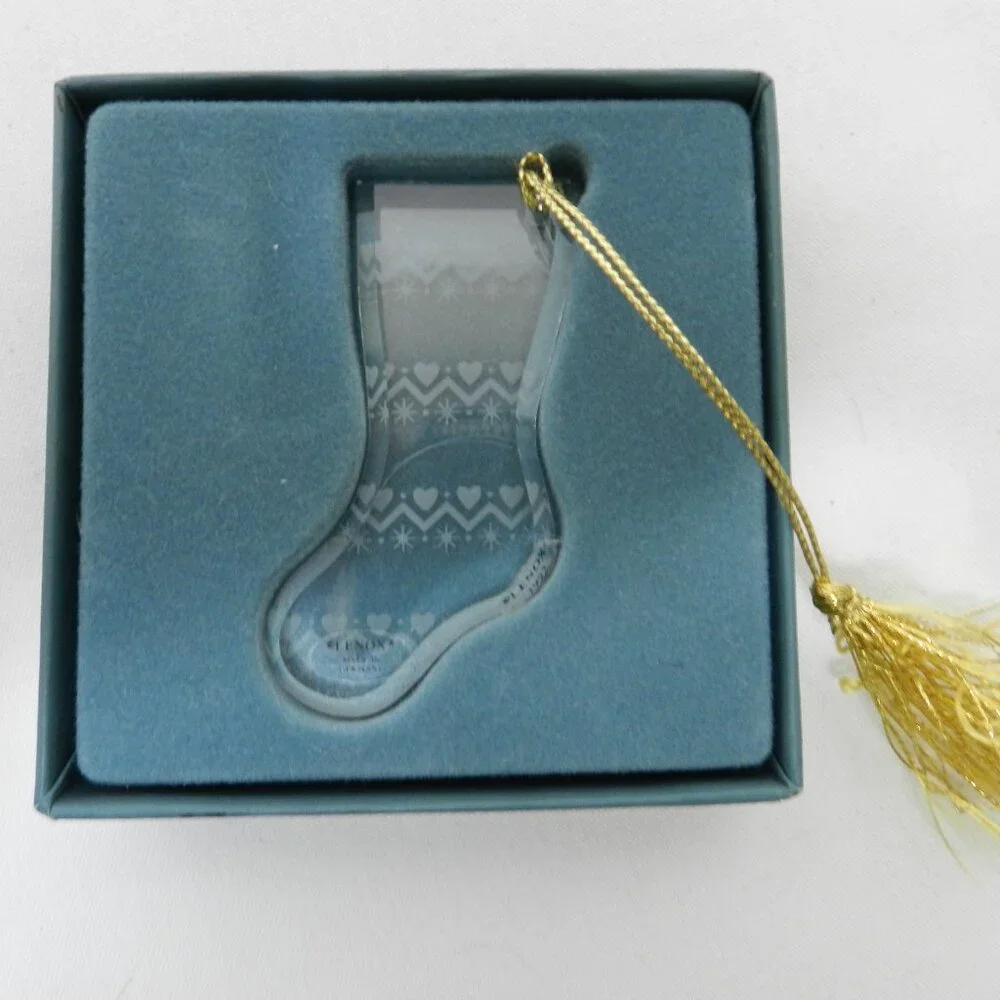 Lenox Crystal Vintage 1992 Heart embossed Stocking w/ Box Holidays
